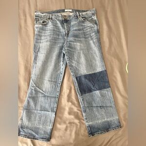 Loft Straight Crop Patch Women's Size 14  Blue Denim Jeans